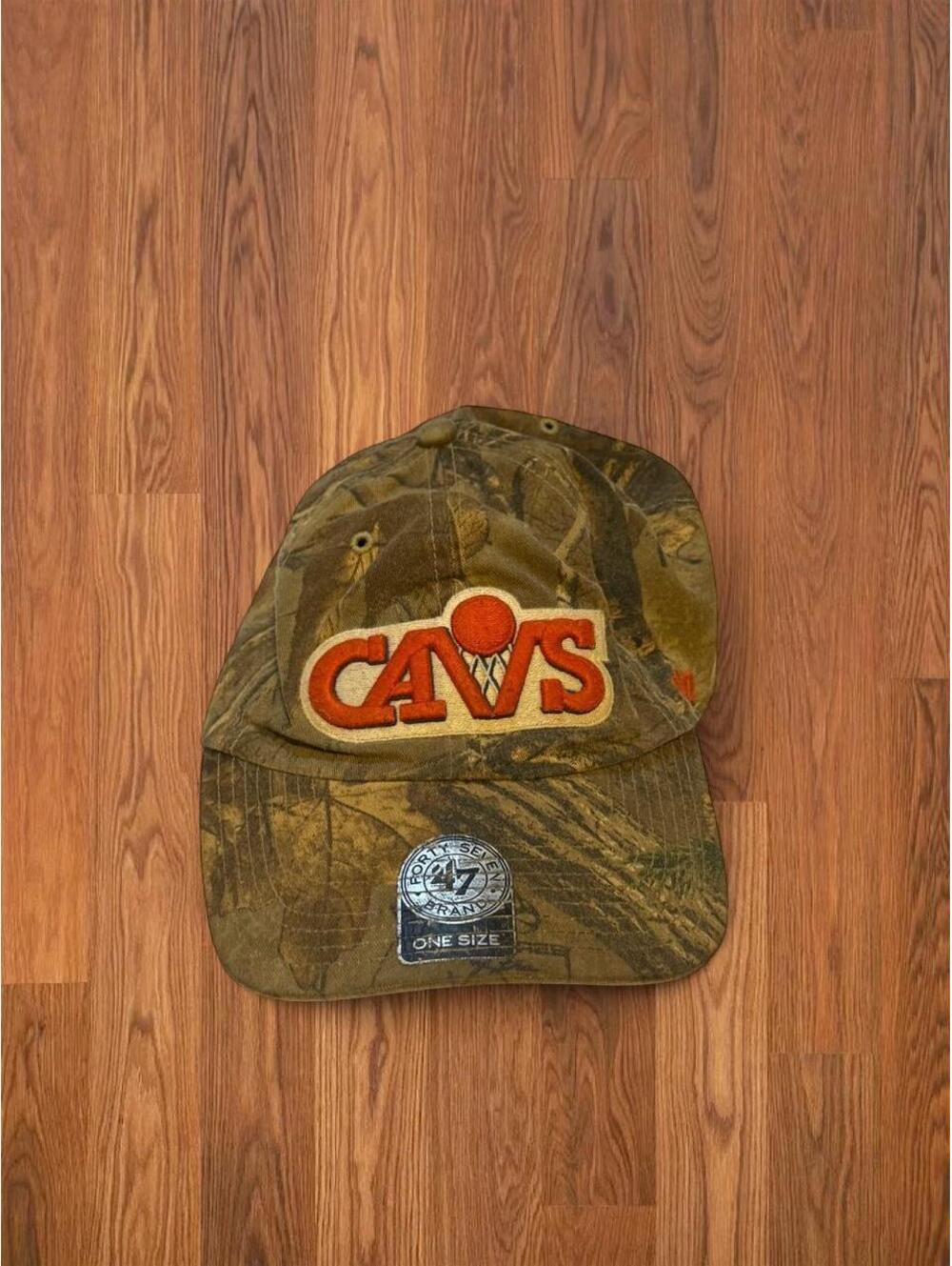 47 Brand Cleveland Cavaliers Camo Adjustable Hat Cap Orange CAVS Basketball Logo